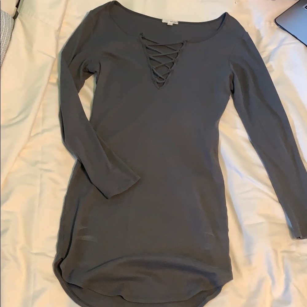 Long sleeve lace up bodycon mini dress